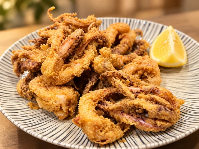 Fritura de pequeños calamares con limón